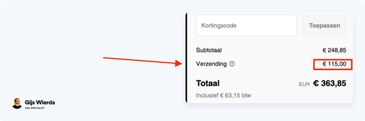 Onverwachte verzendkosten in checkout