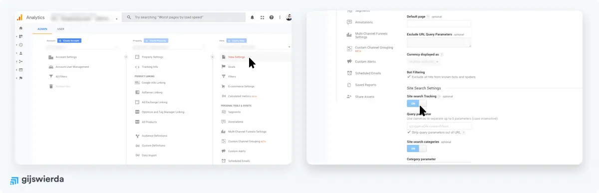 Google Analytics Site Search instellen