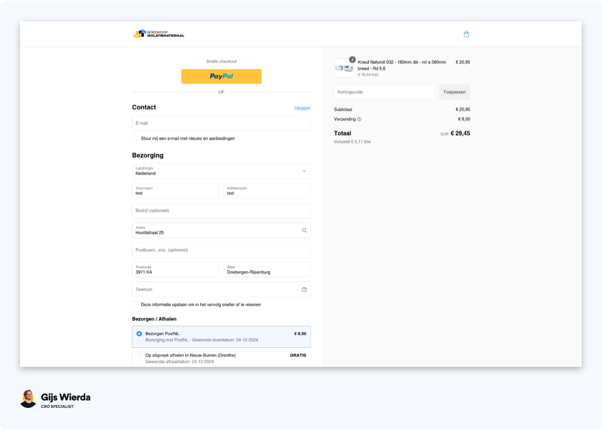 Shopify checkout voorbeeld