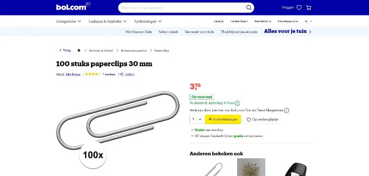 Voorbeeld plaats prijzen naast grote hoeveelheden